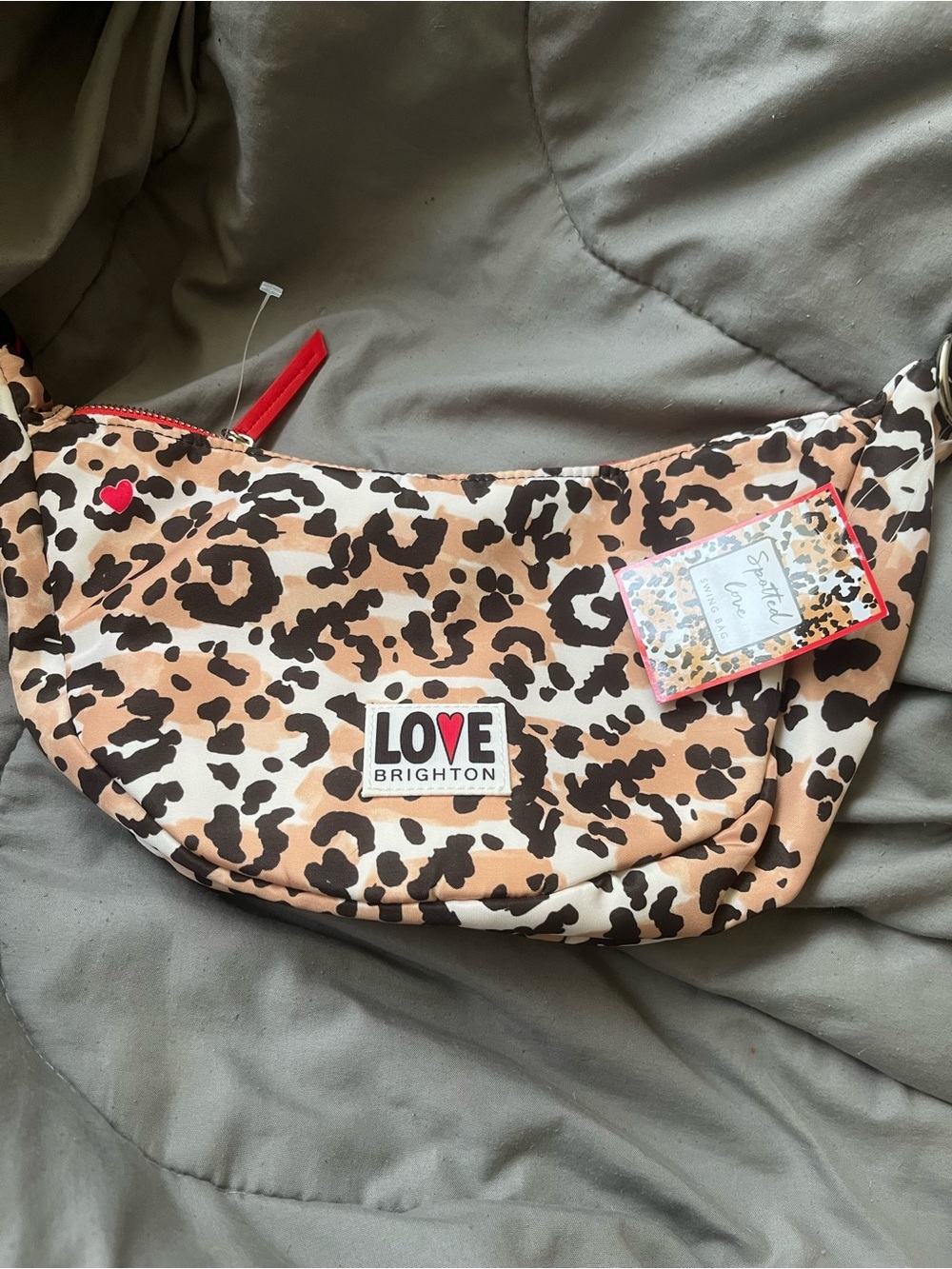 Brighton LOVE Leopard Crescent Crossbody Bag in Tan and Black